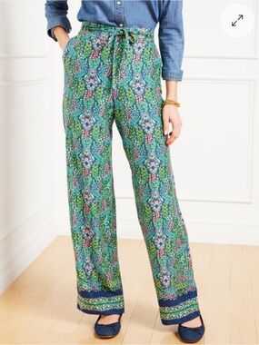 Talbots Branching Floral ECOVERO Wide Leg Pull-On Pants SP Petite